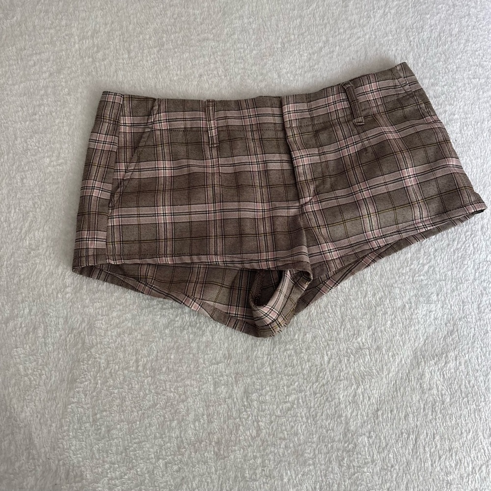 Free People Plaid Brown and Pink Women's micro Shorts shorties